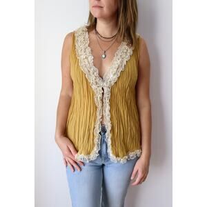 Pretty Angel L Silk Rayon‎ Sheer Lace Ruffle Crinkle Sleeveless Whimsygoth Top